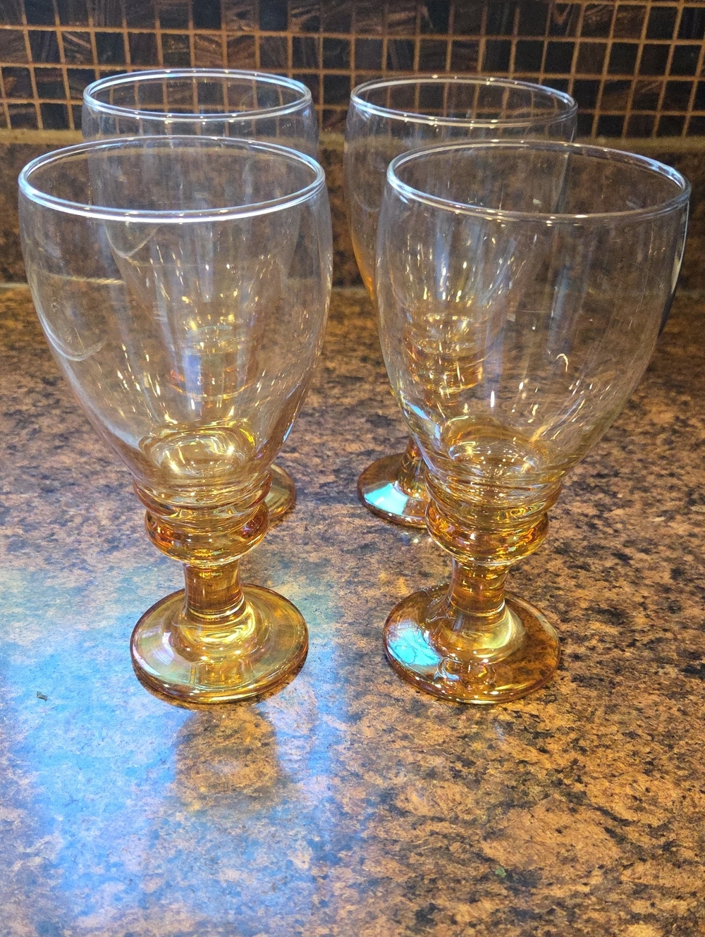 Pier 1 Amber Glass Goblet Set - Elegant Home Dining Wine Glasses